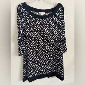 White House Black Market Black and White Geometric Women's Tunic Dress Size XL